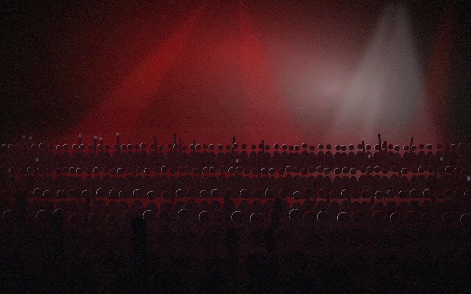 Silhouetted crowd under red haze