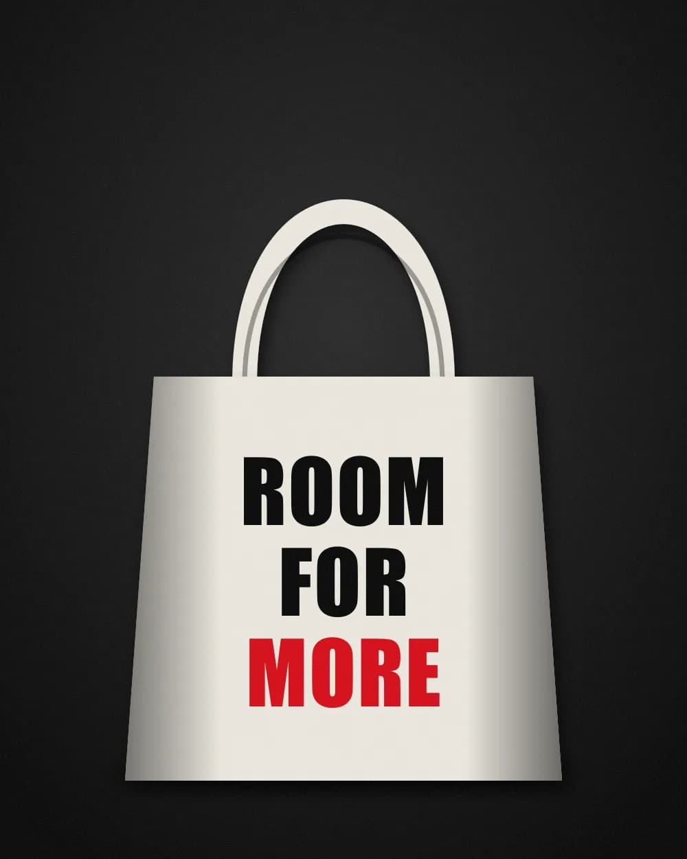 Off-white canvas tote printed with the words Room For More