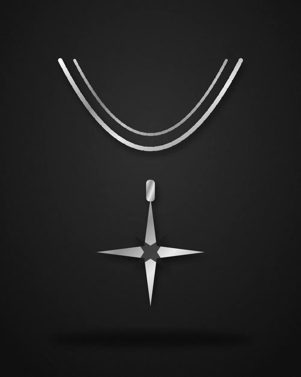 Silver double-chain necklace with a four-point star pendant