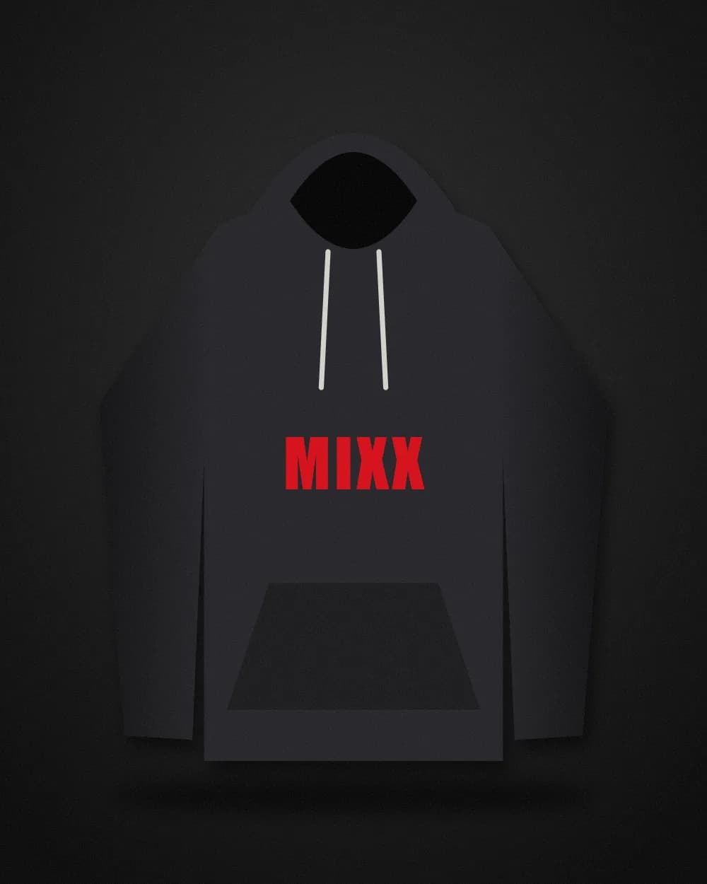 Charcoal hoodie with red MIXX print across the chest